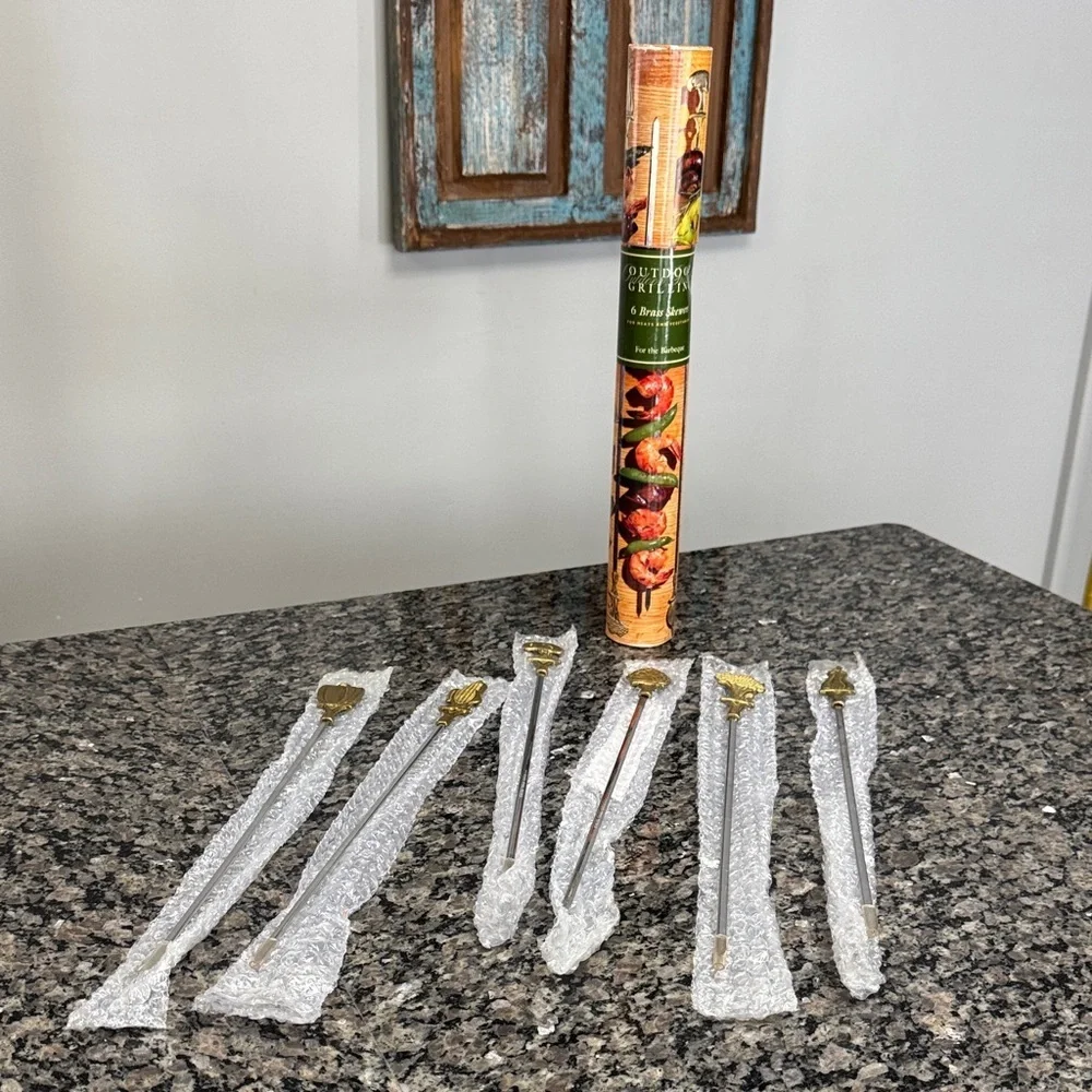 Williams Sonoma vintage brass skewer Set 6 in box NEW